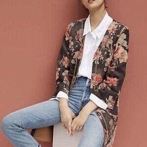 Solitaire Faux Suede floral Open Front Jacket small